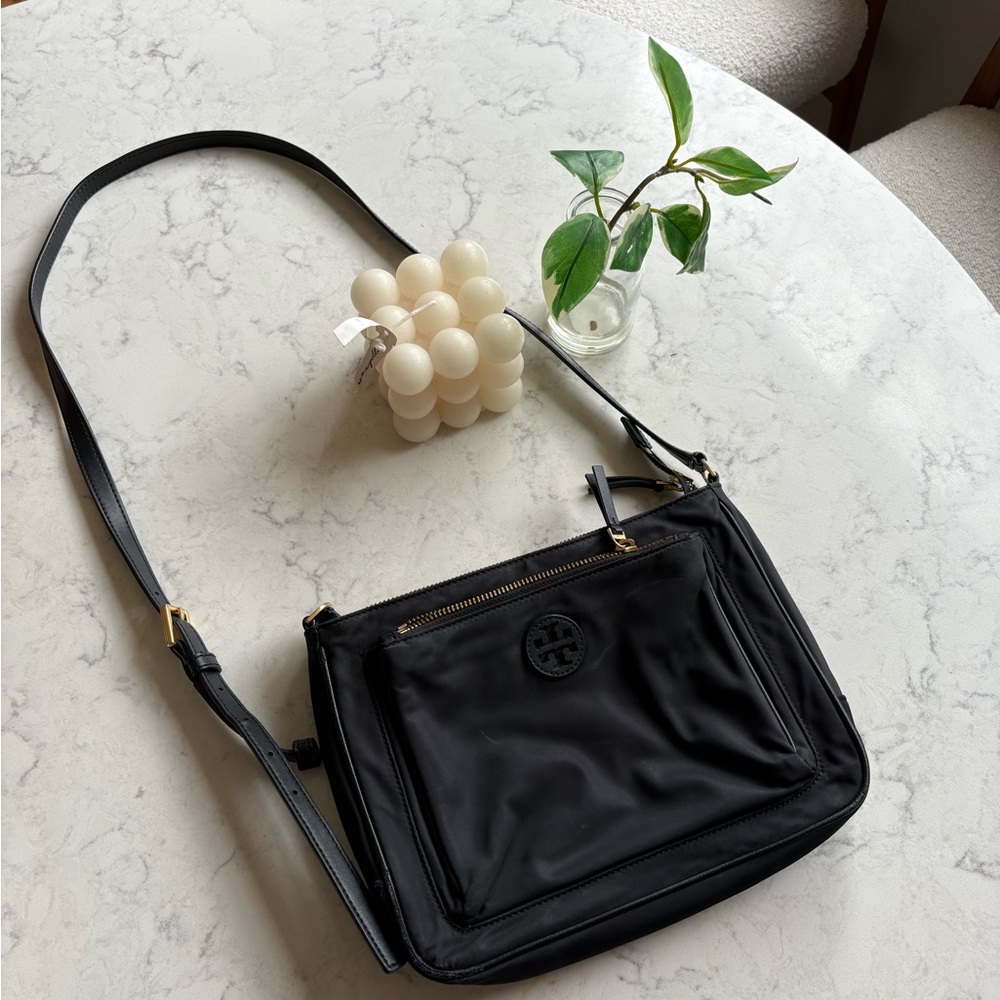Tory Burch Black Nylon Crossbody with Logo Zip Pocket